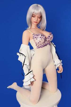 Sanhui 158cm close eyes silicone big boobs sliver hair sex doll-Yinling - tpesexdoll.com